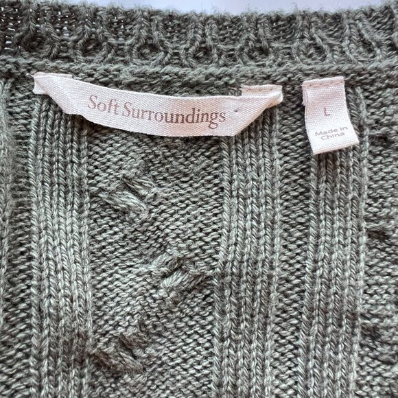 Soft Surroundings Cable Knit Open Front Cardigan Sweater Sage Green Size Large - Picture 8 of 8